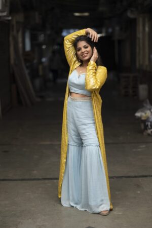 Indo-Western Yellow Plazo Set With Long Jacket