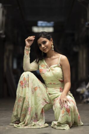 Indo-Western Floral Green Plazo Set